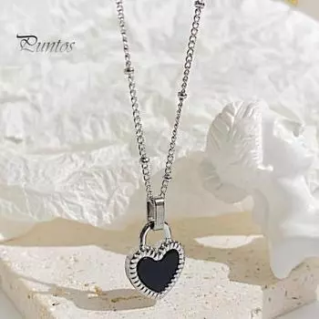 Ожерелье с подвеской в виде сердца, черно-белое двухстороннее ожерелье с подвеской в виде сердца, титановая сталь, цепочка на ключицу, подарок для жены или девушки серебряный