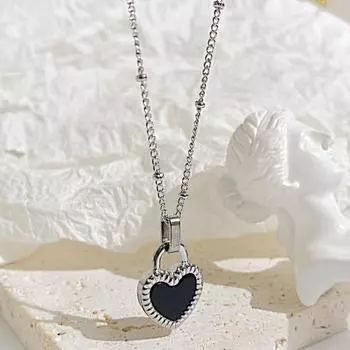 Ожерелье с подвеской в виде сердца Yousheng, черно-белое двухстороннее ожерелье с подвеской в виде сердца, титановая сталь, цепочка на ключицу, подарок для жены, девушки серебряный