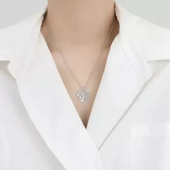 Ожерелье с подвеской в виде сердца Yousheng, декор из страз, гравировка, символ любви и защиты, любовное руководство с крыльями ангела, подарок для женщин серебряный