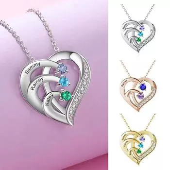 Ожерелье с подвеской в виде сердца с имитацией камней по месяцу рождения, ювелирные изделия на годовщину, подарки для женщин серебряный