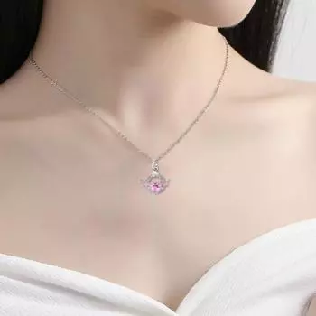 Ожерелье с подвеской в виде сердца, искусственные хрустальные крылья ангела, розовое колье в виде сердца, женское ювелирное изделие, подарок для свиданий, повседневной носки, банкета, вечеринки, работы розовый