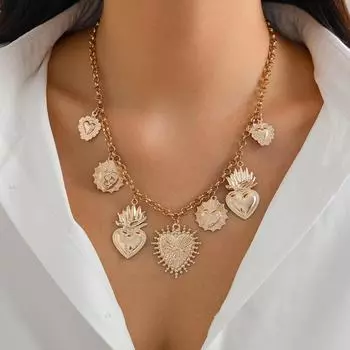 Ожерелье с подвеской в виде сердца из пламенного сплава в европейском и американском стиле necklace 6773 золотой