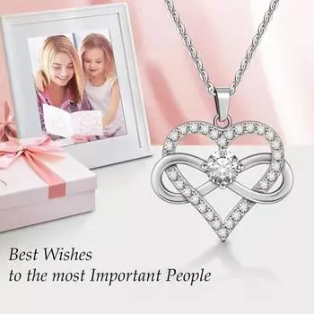 Ожерелье с подвеской в виде сердца бесконечности для женщин, кубический цирконий, ожерелье с подвеской в виде сердца любви для девушки, сестры, дочери, матери серебряный