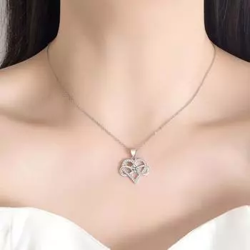 Ожерелье с подвеской в виде сердца бесконечности для женщин, кубический цирконий, ожерелье с подвеской в виде сердца любви для девушки, сестры, дочери, матери серебряный