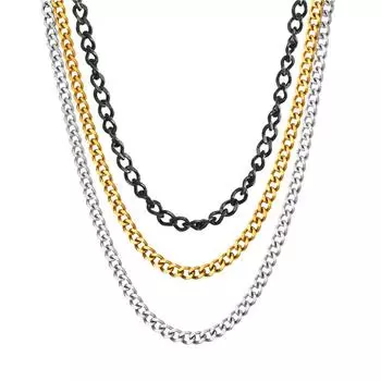 Ожерелье с подвеской в виде серебряного, черного, золотого и черного цветов - нержавеющая сталь 304, ширина 4 мм, длина 60 см, стиль хип-хоп