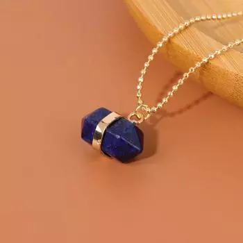 Ожерелье с подвеской в виде шестиугольной колонны из натурального камня, ожерелье с подвеской из камня лазурит, ожерелье с цепочкой золотого цвета для женщин, ювелирные изделия Adjustable