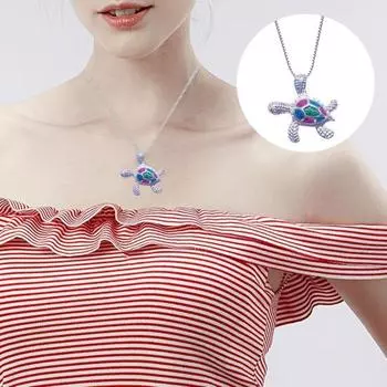 Ожерелье с подвеской в виде синей морской черепахи, блестящие стразы, ожерелье для здоровья и долголетия, День Святого Валентина синий