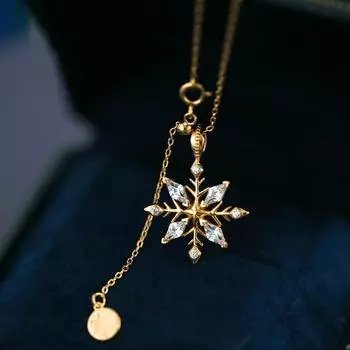 Ожерелье с подвеской в виде снежинки JANPRINT S925 чистое серебро с позолотой золотой