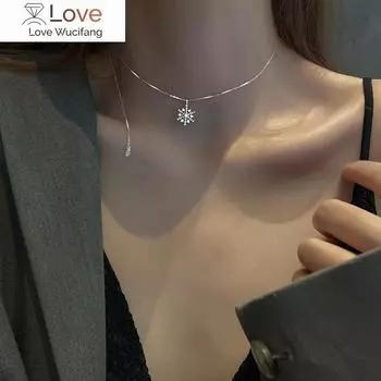 Ожерелье с подвеской в виде снежинки из стерлингового серебра 925 пробы для женщин, сверкающее колье на ключицу, подарок на свадьбу