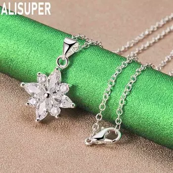 Ожерелье с подвеской в виде снежинки из стерлингового серебра 925 пробы с цирконием, модные свадебные украшения O-40CM