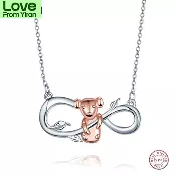 Ожерелье с подвеской в виде собаки и знака бесконечности из розового золота для женщин, 925 пробы, серебро, циркон, ожерелье