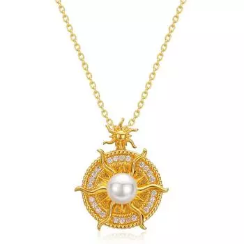 Ожерелье с подвеской в виде солнца в форме гексаграммы на ключицу, цепочка с цветным жемчугом