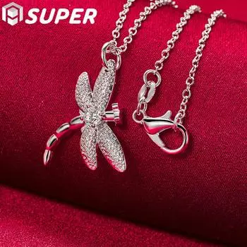 Ожерелье с подвеской в виде стрекозы из стерлингового серебра 925 пробы AAA, 18 дюймов, ювелирные изделия 45cm