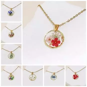 Ожерелье с подвеской в виде сухоцвета в виде капли воды, ожерелье из прессованной смолы с подвеской в виде цветка для женщин style B