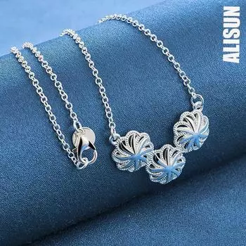 Ожерелье с подвеской в виде трех цветов из стерлингового серебра 925 пробы, модные свадебные украшения O-45CM