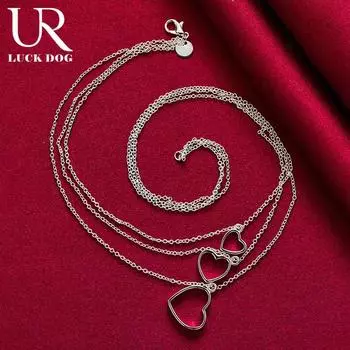 Ожерелье с подвеской в виде трех сердец из стерлингового серебра 925 пробы, модные свадебные украшения 45CM