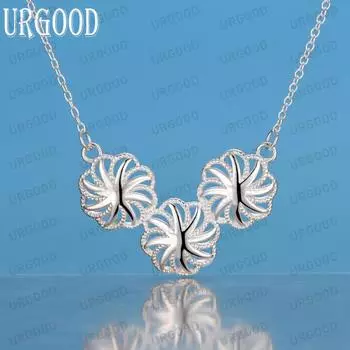 Ожерелье с подвеской в виде трех цветов из стерлингового серебра 925 пробы, модные свадебные украшения O-45CM