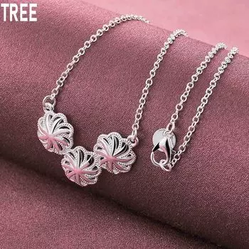 Ожерелье с подвеской в виде трех цветов из стерлингового серебра 925 пробы, модные свадебные украшения O-45CM