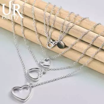 Ожерелье с подвеской в виде трех сердец из стерлингового серебра 925 пробы, модные свадебные украшения 45CM