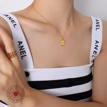 Ожерелье с подвеской в виде трехмерной квадратной буквы Wind Choker, титановая сталь с покрытием из 18-го настоящего золота, двойная цепочка, ювелирное изделие