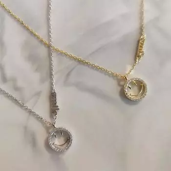 Ожерелье с подвеской в виде улыбающегося лица из блестящего серебра 925 пробы и фианитом для женщин, цепочка на ключицу, колье, подарок на день рождения S -N678