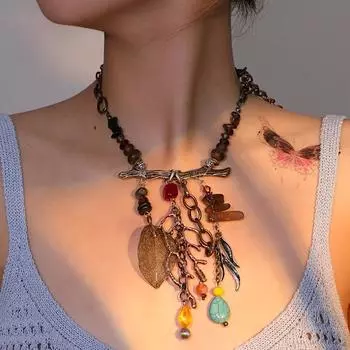 Ожерелье с подвеской в виде винтажного листа в стиле бохо-шик — длинная цепочка для свитера для женщин, идеально подходит для вечеринок и праздников коричневый