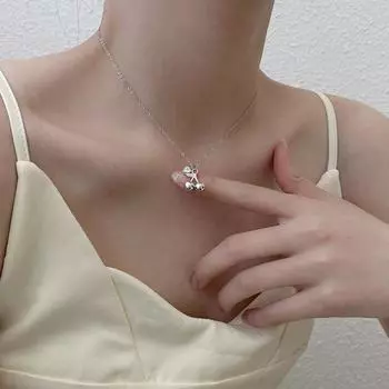 Ожерелье с подвеской в виде вишни из чистого серебра S999 для женщин, простой модный циркон с бриллиантовой цепочкой на ключицу