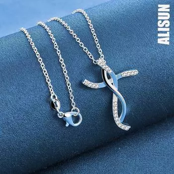 Ожерелье с подвеской в виде витого креста из стерлингового серебра 925 пробы, модные свадебные украшения O-45CM