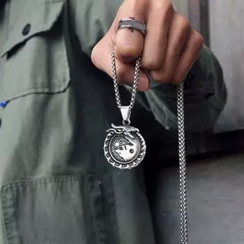 Ожерелье с подвеской в виде волка в стиле викингов Skoll Hati Wolf Ожерелье с подвеской в виде волка в стиле ретро-скандинавских викингов