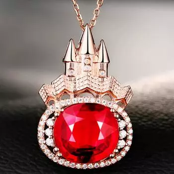Ожерелье с подвеской в виде волшебного замка принцессы из натурального рубина