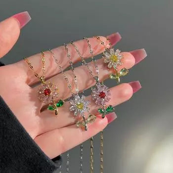 Ожерелье с подвеской в виде зеленого листа подсолнечника с микроинкрустацией из меди и циркония, темпераментный, легкий, роскошный, нишевый дизайн, кулон. золотой