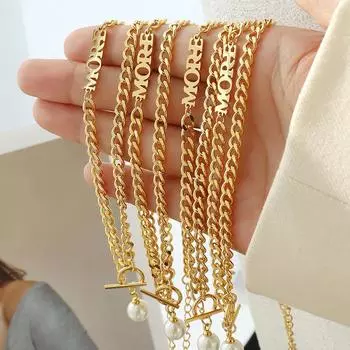 Ожерелье с подвеской в виде жемчуга и пряжки Ot в женском стиле, покрытая титаном сталь 18-каратного настоящего золота, цепочка на ключицу, ювелирные изделия P046