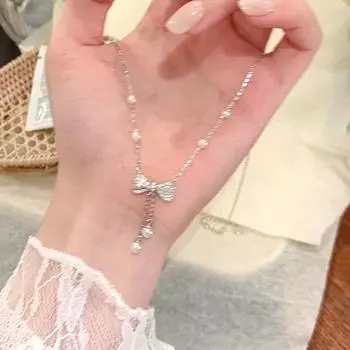 Ожерелье с подвеской в виде жемчужного банта и кисточки, женская легкая, роскошная, высокая, простая, элегантная, модная, универсальная, цепочка на шею, цепочка на ключицу