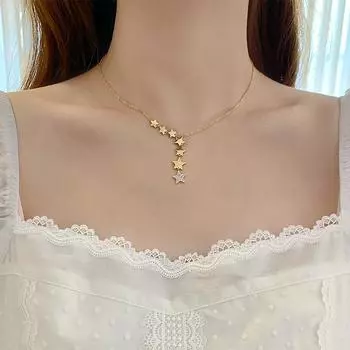 Ожерелье с подвеской в виде звезд, женская цепочка на ключицу из титановой стали, модные золотые украшения, универсальное ожерелье
