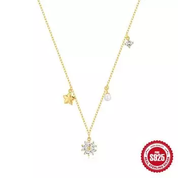 Ожерелье с подвеской Wind Commuting Simple Wear из стерлингового серебра 925 пробы с пятью лепестками и жемчужно-цирконовым цветком 925 silver золотой