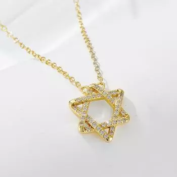 Ожерелье с подвеской «Звезда Давида» из стерлингового серебра 925 пробы, микро-паве из циркония, модный чокер с геометрическим символом 925 silver золотой