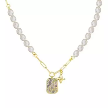 Ожерелье с покрытием из натурального пресноводного жемчуга и настоящим золотом, высококачественная женская модная подвеска для путешествий Adjustable size