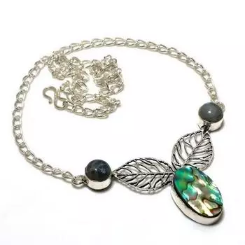 Ожерелье с покрытием из серебра 925 пробы и лабрадорита, ракушка морского ушка, 18 дюймов 18 синий