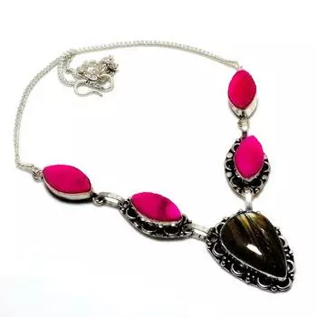 Ожерелье с покрытием из серебра 925 пробы, лабрадорит, гемеморфит, друзы, 18 дюймов. 18 чёрный