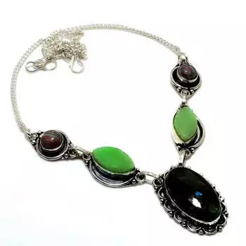 Ожерелье с покрытием из серебра 925 пробы, лабрадорит, гемеморфит, друзы, 18 дюймов. 18 чёрный