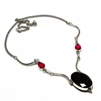 Ожерелье с покрытием из серебра 925 пробы, черная шпинель, розовый рубиллит, 18 дюймов 18 чёрный