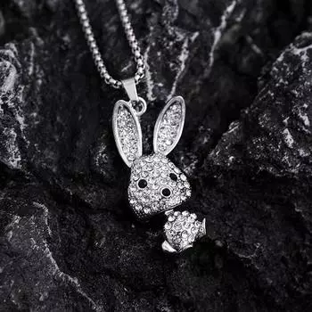 Ожерелье с полным бриллиантом и кроликом, модная простая подвеска для пары, длинная цепочка для свитера, аксессуары, модные ювелирные изделия