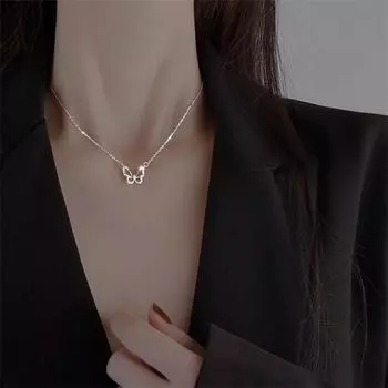 Ожерелье с полой бабочкой и блестящей цепочкой на ключице из циркона, простое ожерелье с подвеской для женщин, модные ювелирные изделия золотой