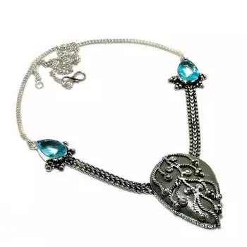 Ожерелье с полосками из зеленого опала, синего топаза, посеребренного 925 пробы, 18 дюймов 18 зелёный