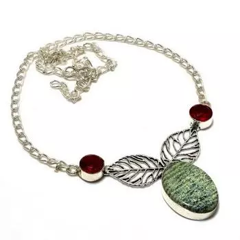 Ожерелье с полосками зеленого опала и граната, посеребренное 925 пробы, 18 дюймов 18 зелёный