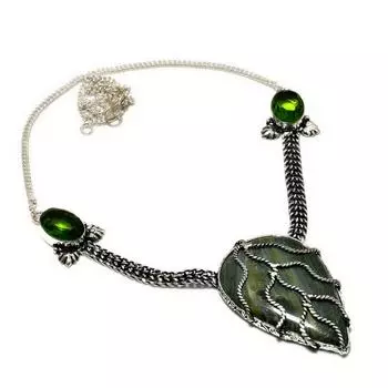 Ожерелье с полосками зеленого опала, перидота, посеребренного 925 пробы, 18 дюймов 18 зелёный