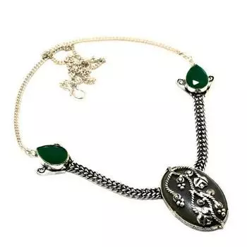 Ожерелье с полосками зеленого опала, зеленого оникса, посеребренного 925 пробы, 18 дюймов 18 зелёный