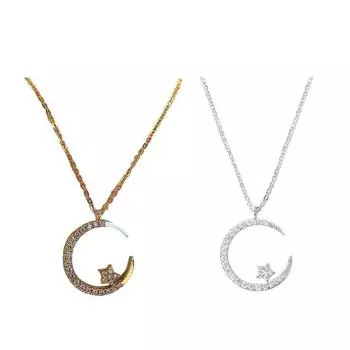 Ожерелье с полумесяцем и звездой, кубический цирконий, подвеска в виде звезды и луны, ювелирное украшение в подарок для женщин и девочек-подростков серебряный
