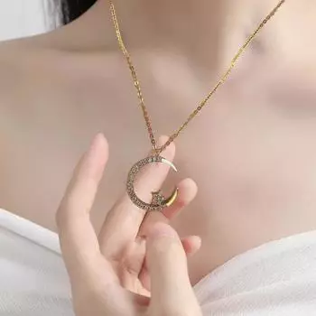 Ожерелье с полумесяцем и звездой, кубический цирконий, подвеска в виде звезды и луны, ювелирное украшение в подарок для женщин и девочек-подростков серебряный