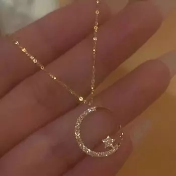 Ожерелье с полумесяцем и звездой, кубический цирконий, подвеска в виде звезды и луны, ювелирный подарок серебряный